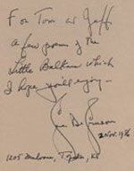 Image of inscription by Gene DeGruson to Tom Averill and Jeff Goudie in their copy of Goat's House